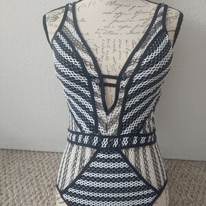 Chic Black and White Mesh Bodysuit
